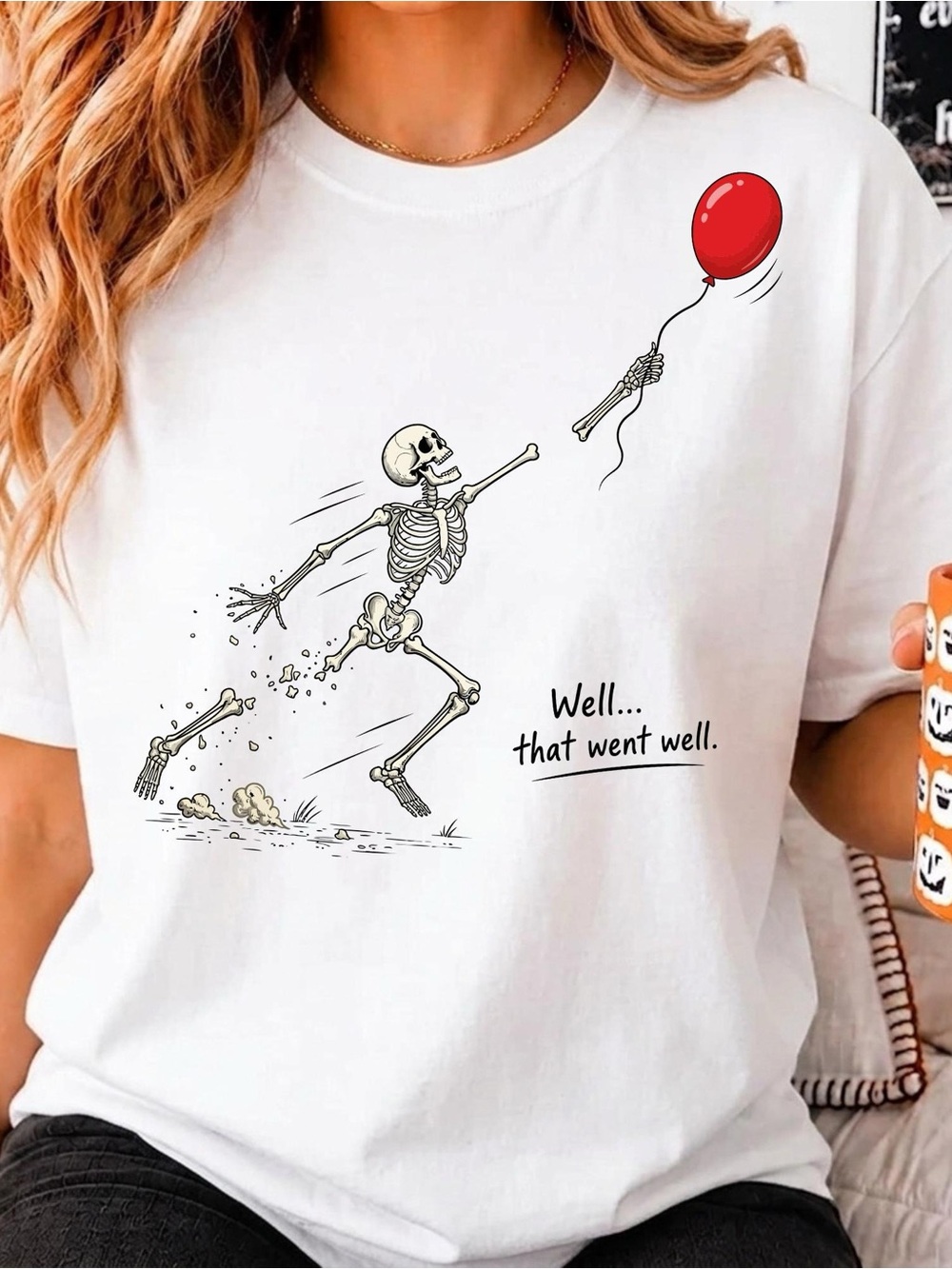 Skeleton Lost Balloon, Well Shirt Funny Humor Halloween Tee - Unisex White